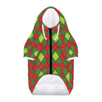 Green And Red Christmas Argyle Print Dog Zip Up Hoodie