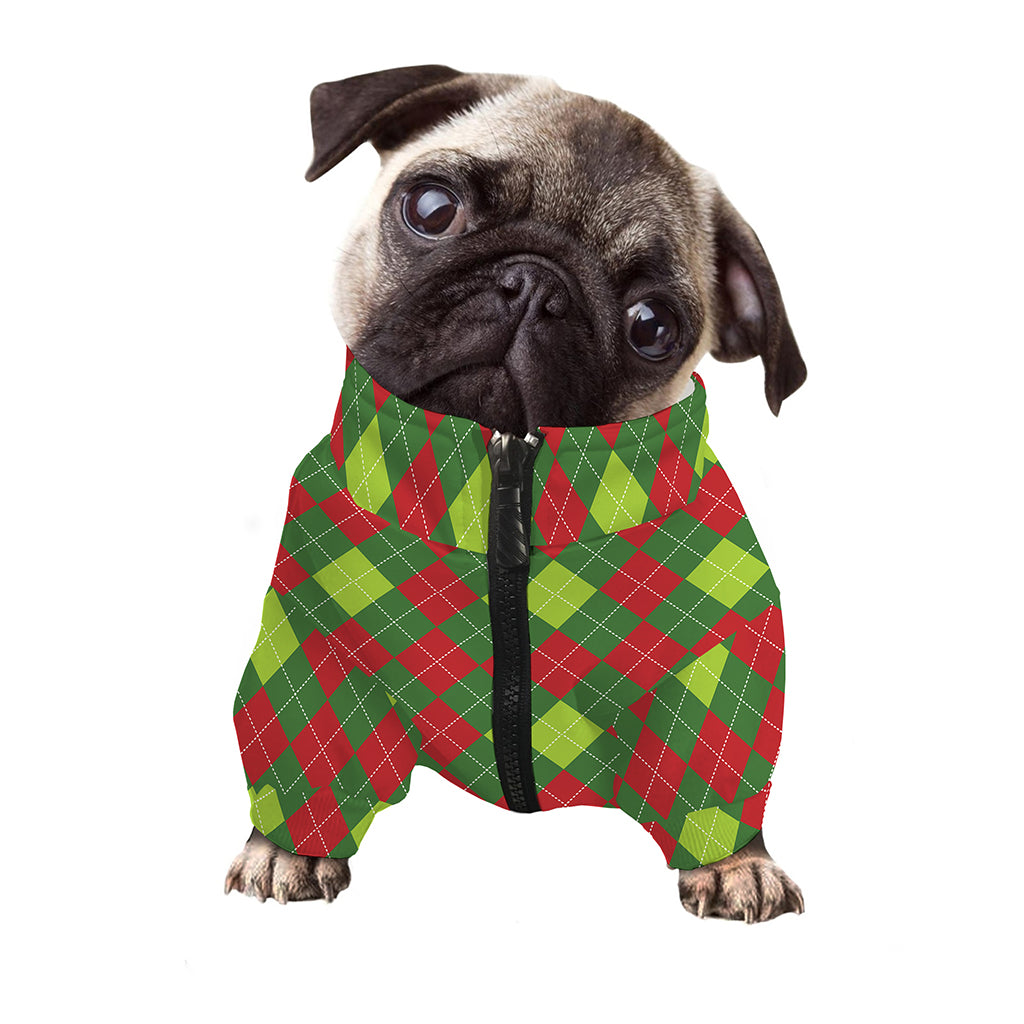 Green And Red Christmas Argyle Print Dog Zip Up Jacket