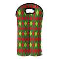 Green And Red Christmas Argyle Print Double Neoprene Wine Tote