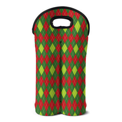 Green And Red Christmas Argyle Print Double Neoprene Wine Tote