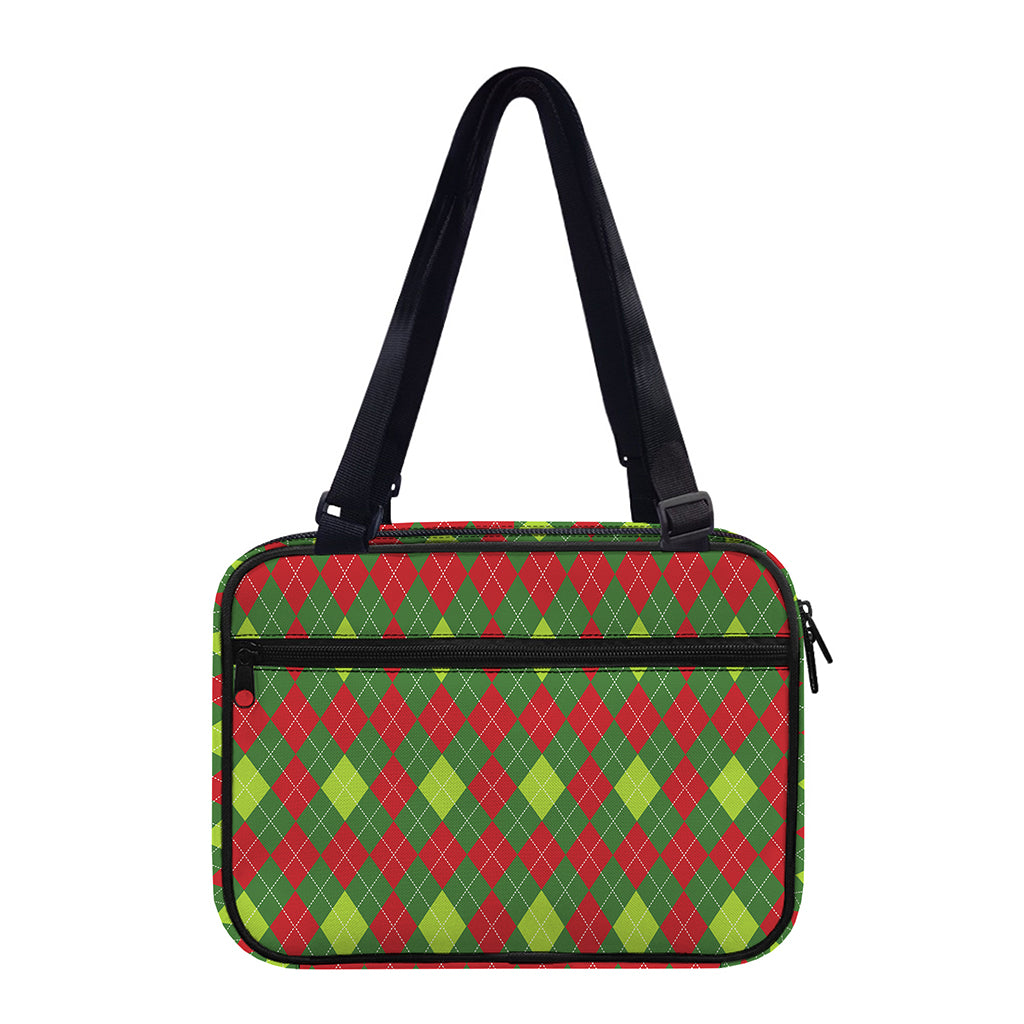 Green And Red Christmas Argyle Print Double Strap Bible Bag