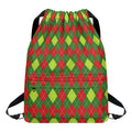 Green And Red Christmas Argyle Print Drawstring Backpack