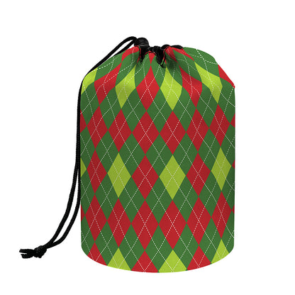 Green And Red Christmas Argyle Print Drawstring Makeup Bag