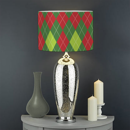 Green And Red Christmas Argyle Print Drum Lamp Shade