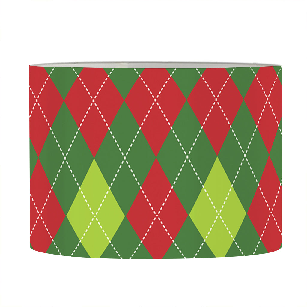 Green And Red Christmas Argyle Print Drum Lamp Shade