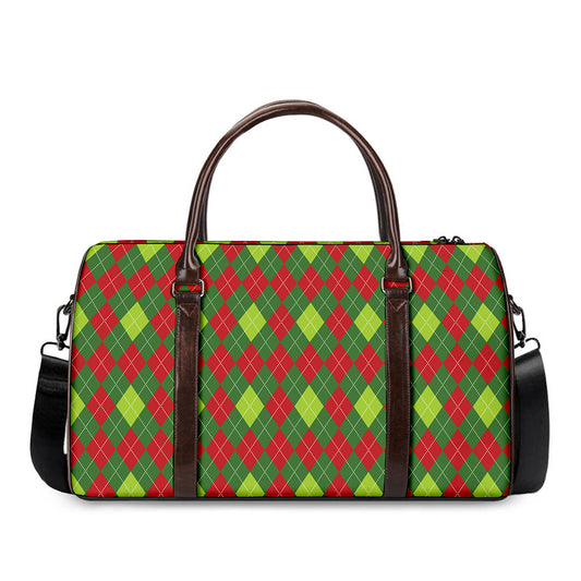 Green And Red Christmas Argyle Print Duffle Bag