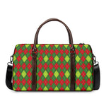 Green And Red Christmas Argyle Print Duffle Bag