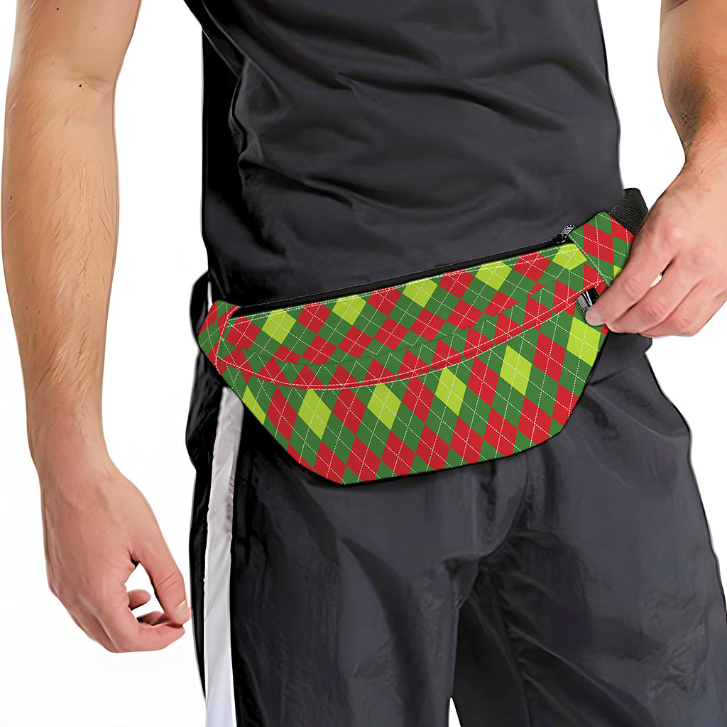 Green And Red Christmas Argyle Print Fanny Pack