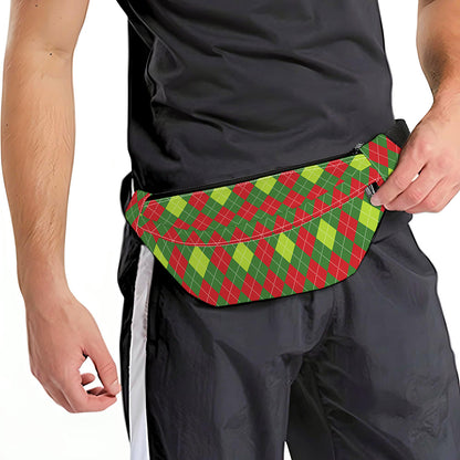 Green And Red Christmas Argyle Print Fanny Pack