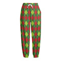 Green And Red Christmas Argyle Print Fleece Lined Knit Pants