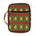 Green And Red Christmas Argyle Print Front Pocket Bible Bag