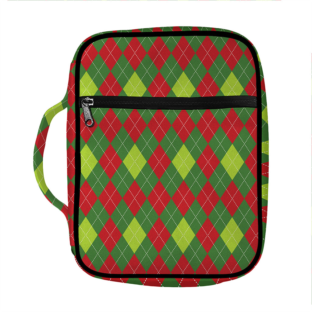 Green And Red Christmas Argyle Print Front Pocket Bible Bag