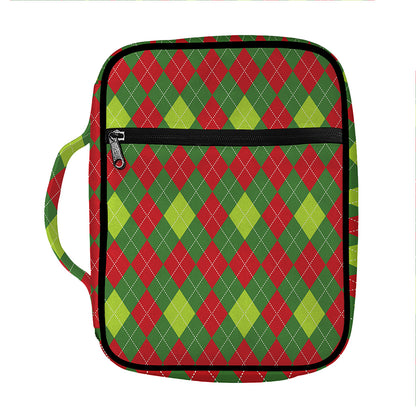 Green And Red Christmas Argyle Print Front Pocket Bible Bag