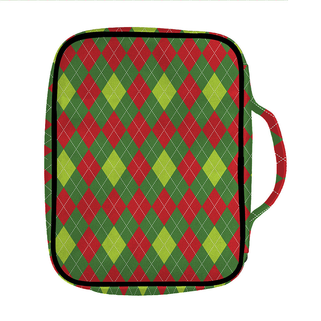 Green And Red Christmas Argyle Print Front Pocket Bible Bag