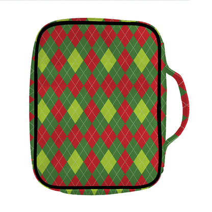 Green And Red Christmas Argyle Print Front Pocket Bible Bag