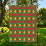 Green And Red Christmas Argyle Print Garden Flag