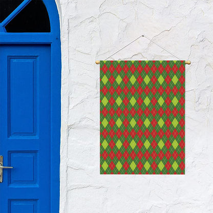 Green And Red Christmas Argyle Print Garden Flag