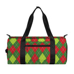Green And Red Christmas Argyle Print Gym Bag