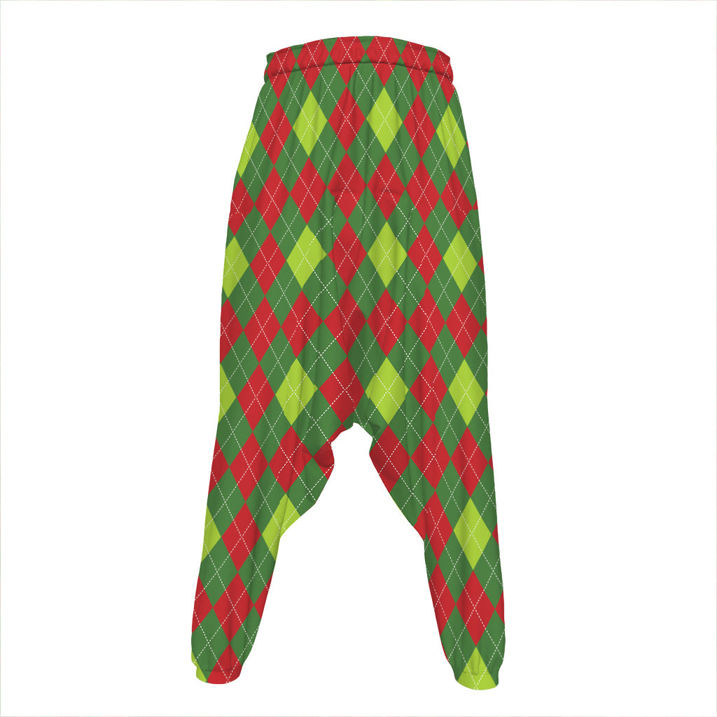 Green And Red Christmas Argyle Print Hammer Pants