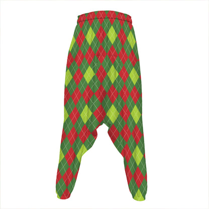 Green And Red Christmas Argyle Print Hammer Pants