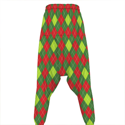 Green And Red Christmas Argyle Print Hammer Pants
