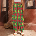 Green And Red Christmas Argyle Print Harem Pants