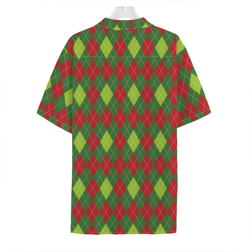 Green And Red Christmas Argyle Print Hawaiian Shirt