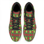 Green And Red Christmas Argyle Print High Top Leather Sneakers
