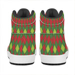 Green And Red Christmas Argyle Print High Top Leather Sneakers