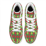 Green And Red Christmas Argyle Print High Top Leather Sneakers
