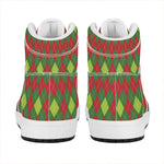 Green And Red Christmas Argyle Print High Top Leather Sneakers