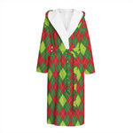 Green And Red Christmas Argyle Print Hooded Bathrobe
