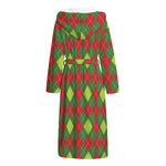Green And Red Christmas Argyle Print Hooded Bathrobe
