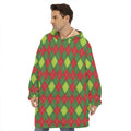 Green And Red Christmas Argyle Print Hoodie Blanket