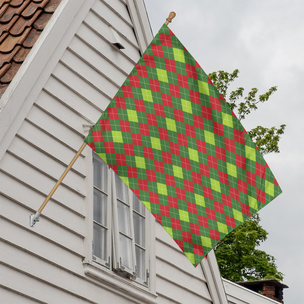 Green And Red Christmas Argyle Print House Flag