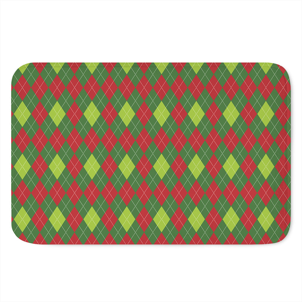 Green And Red Christmas Argyle Print Indoor Door Mat