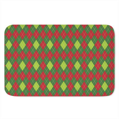 Green And Red Christmas Argyle Print Indoor Door Mat