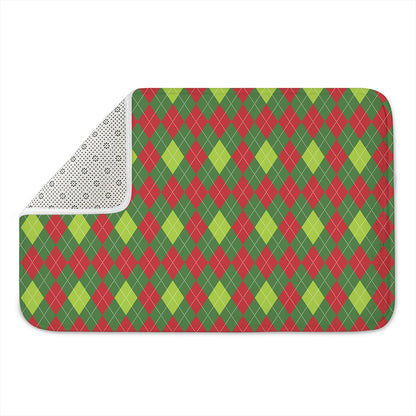 Green And Red Christmas Argyle Print Indoor Door Mat