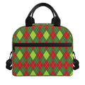 Green And Red Christmas Argyle Print Insulated Lunch Bag