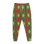 Green And Red Christmas Argyle Print Jogger Pants