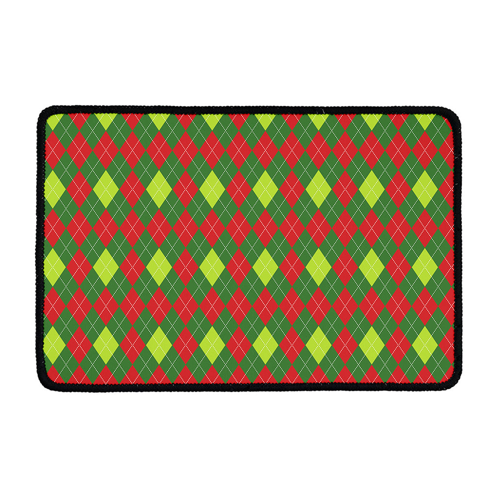 Green And Red Christmas Argyle Print Kitchen Mat