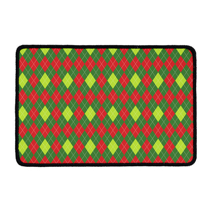 Green And Red Christmas Argyle Print Kitchen Mat