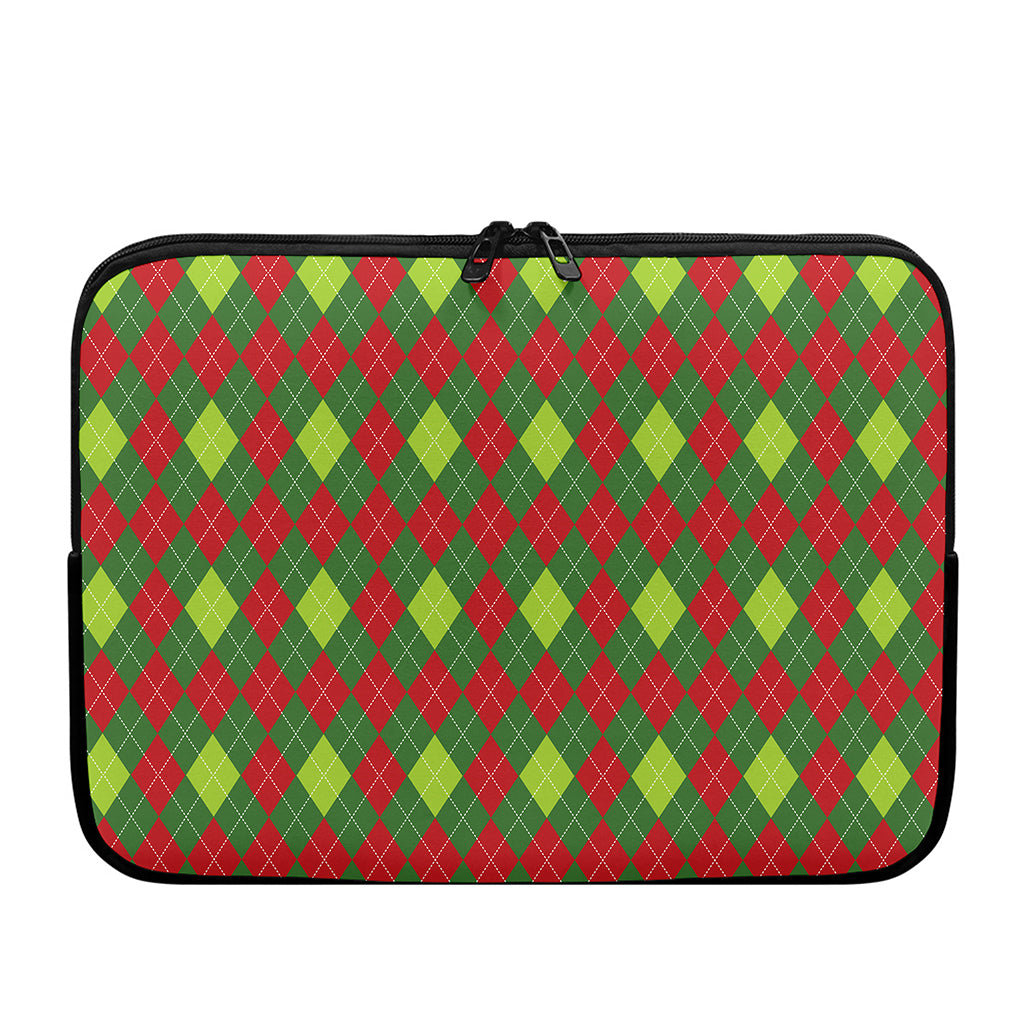 Green And Red Christmas Argyle Print Laptop Sleeve