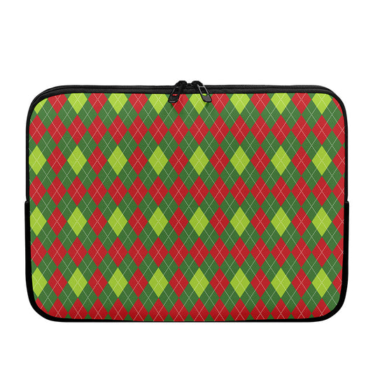 Green And Red Christmas Argyle Print Laptop Sleeve