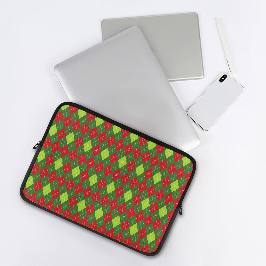 Green And Red Christmas Argyle Print Laptop Sleeve