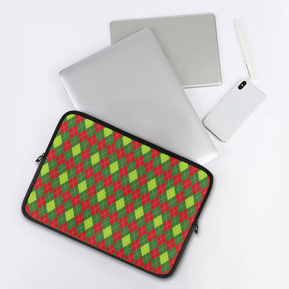 Green And Red Christmas Argyle Print Laptop Sleeve