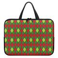 Green And Red Christmas Argyle Print Laptop Sleeve With Handle