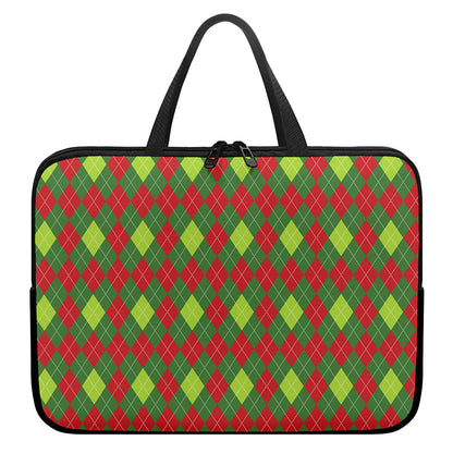 Green And Red Christmas Argyle Print Laptop Sleeve With Handle