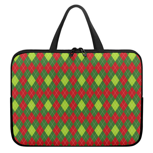 Green And Red Christmas Argyle Print Laptop Sleeve With Handle