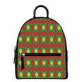 Green And Red Christmas Argyle Print Leather Backpack